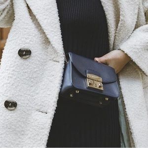 FURLA Metropolis Mini Crossbody Bag, Dark Blue Saffiano Leather